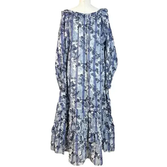 Free People Dainty Ruffle Cottage Garden Wonders Maxi Dress in Blue Combo Large - Picture 10 of 14